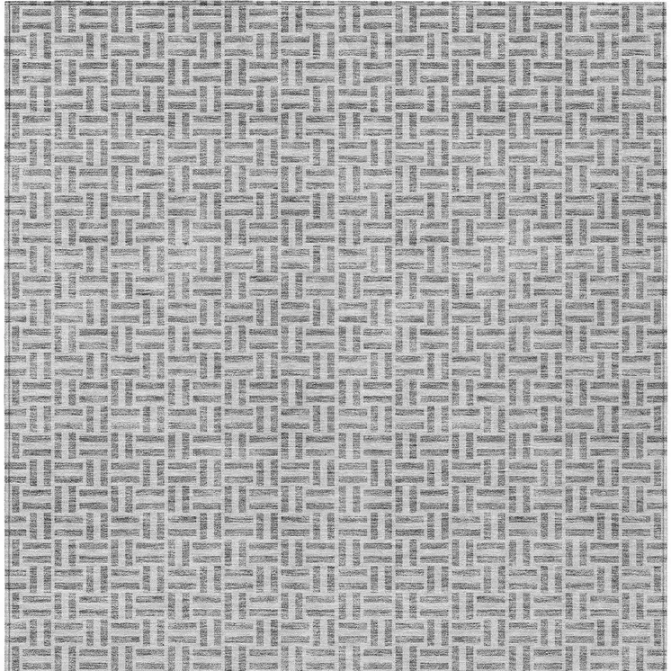 5' X 8' Gray And Silver Geometric Washable Indoor Outdoor Area Rug