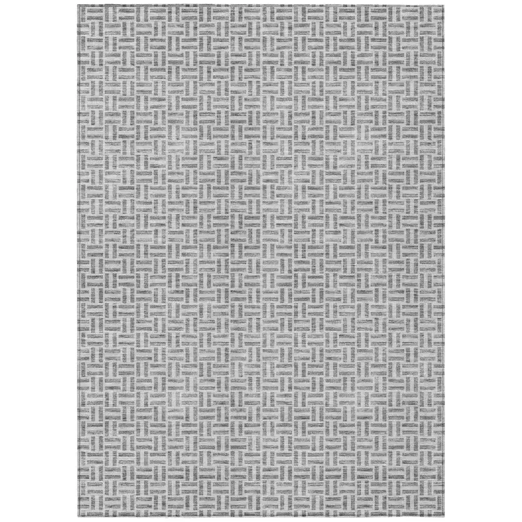 5' X 8' Gray And Silver Geometric Washable Indoor Outdoor Area Rug