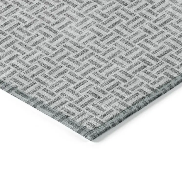 5' X 8' Gray And Silver Geometric Washable Indoor Outdoor Area Rug