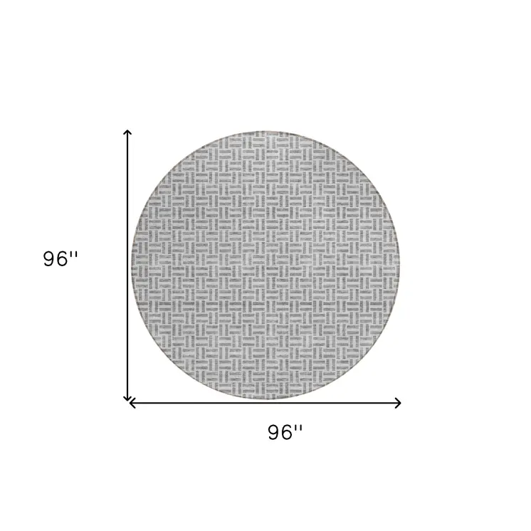 8' Gray And Silver Round Geometric Washable Indoor Outdoor Area Rug