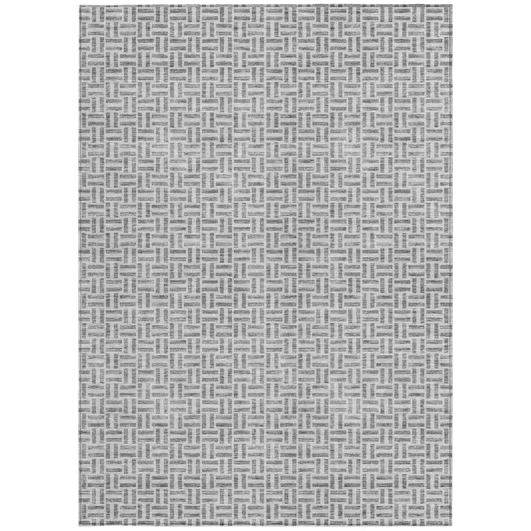 9' X 12' Gray And Silver Geometric Washable Indoor Outdoor Area Rug