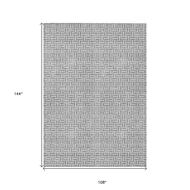 9' X 12' Gray And Silver Geometric Washable Indoor Outdoor Area Rug