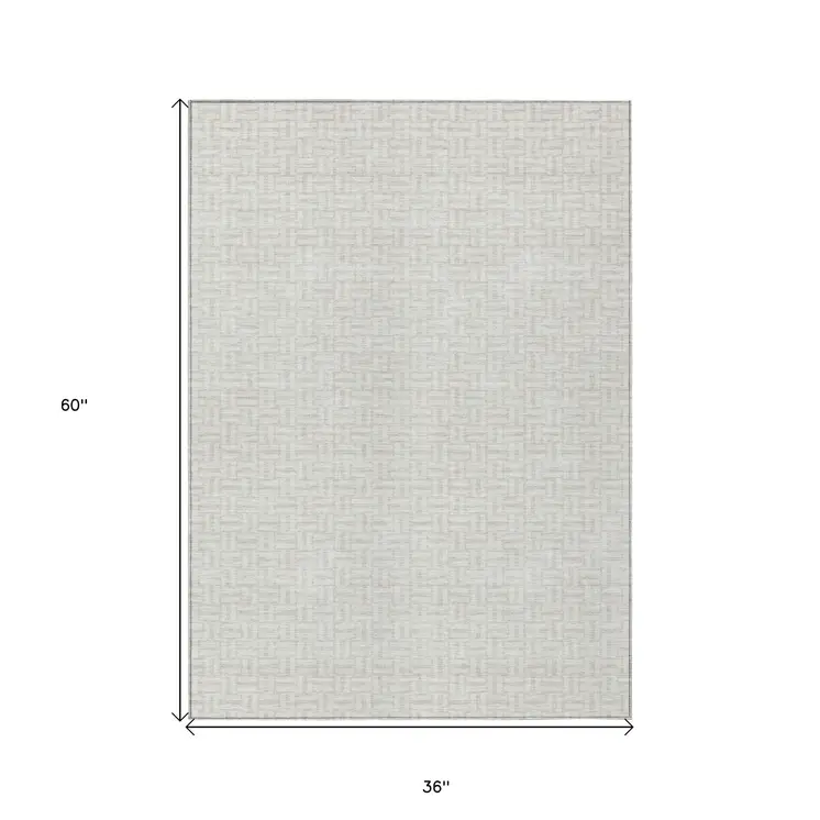 3' X 5' Ivory And Silver Geometric Washable Indoor Outdoor Area Rug