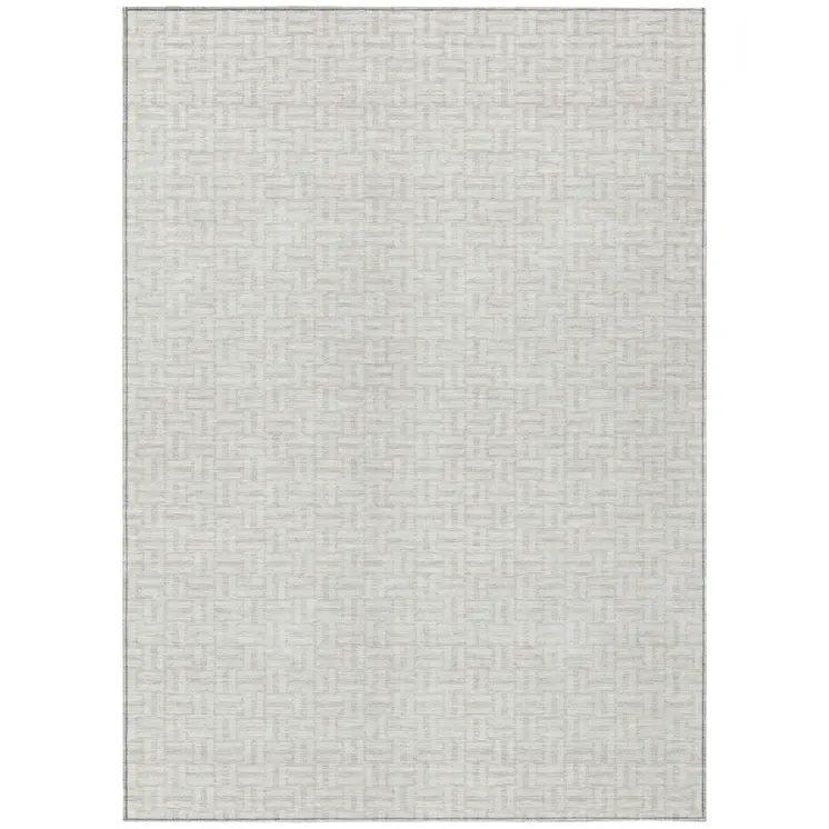 3' X 5' Ivory And Silver Geometric Washable Indoor Outdoor Area Rug