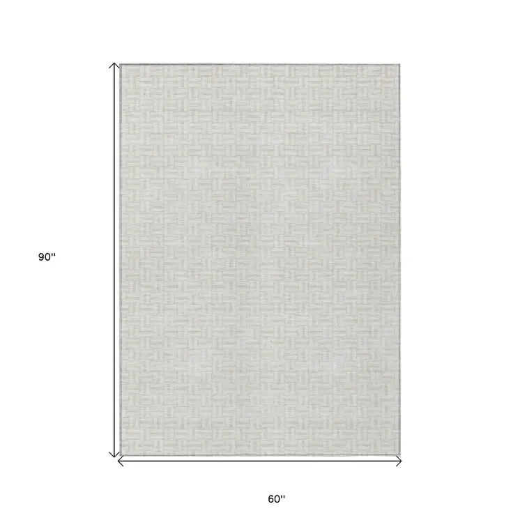 5' X 8' Ivory And Silver Geometric Washable Indoor Outdoor Area Rug