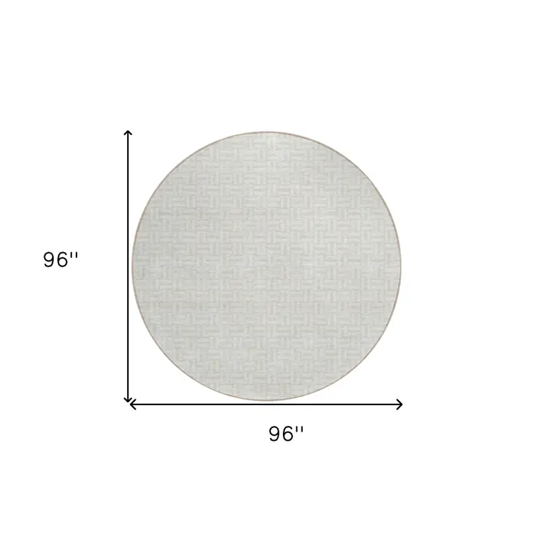 8' Ivory And Silver Round Geometric Washable Indoor Outdoor Area Rug
