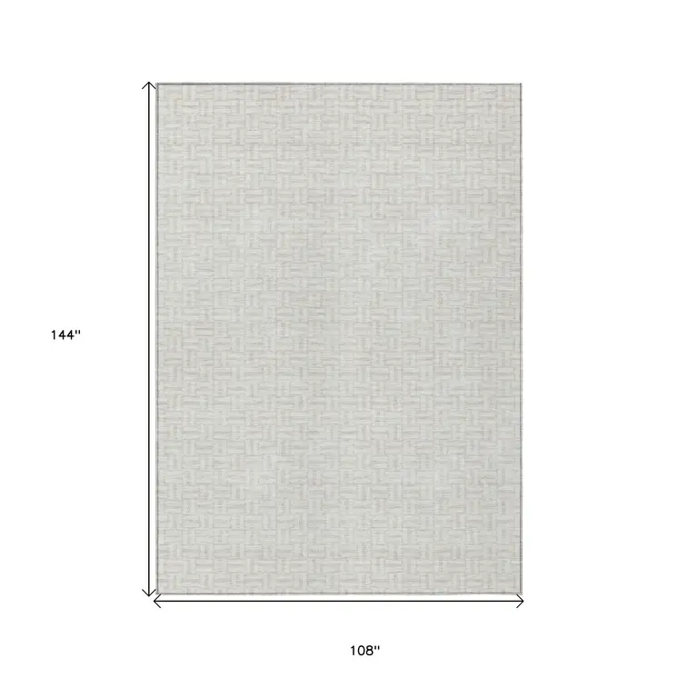 9' X 12' Ivory And Silver Geometric Washable Indoor Outdoor Area Rug