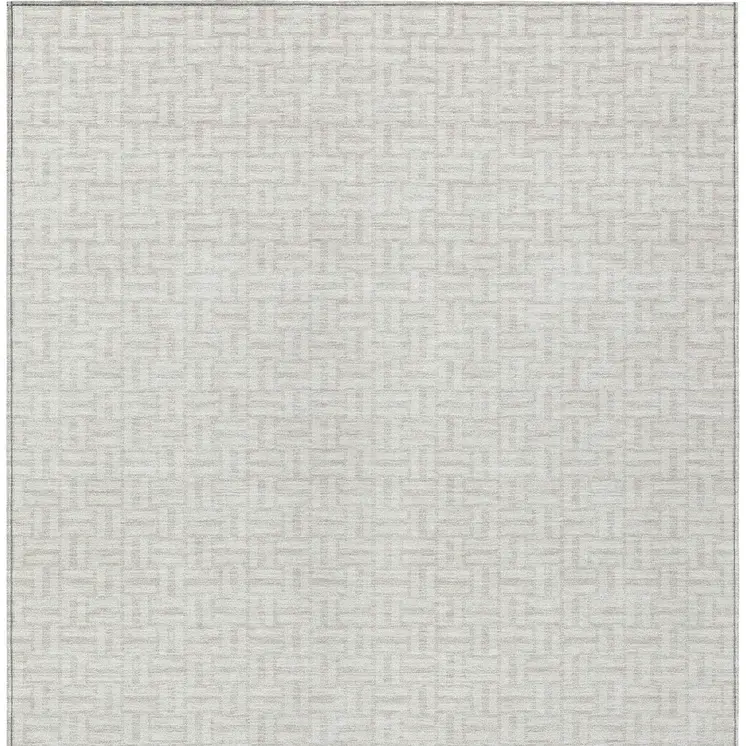 10' X 14' Ivory And Silver Geometric Washable Indoor Outdoor Area Rug