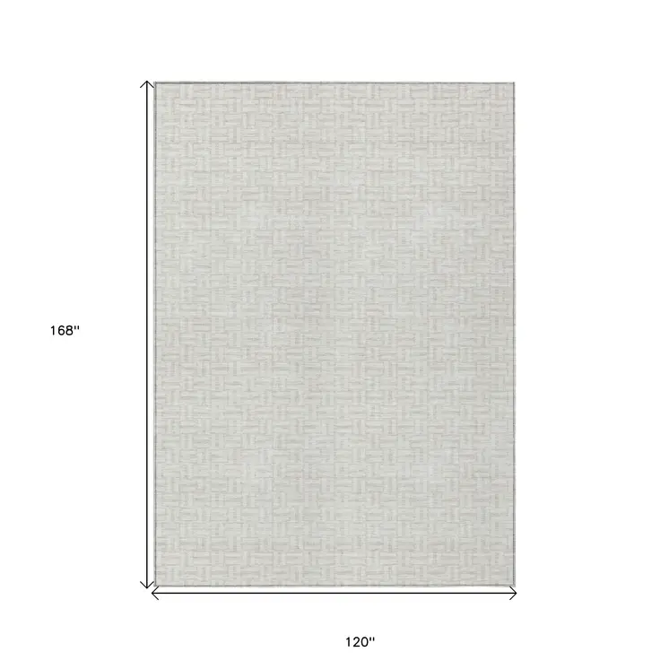 10' X 14' Ivory And Silver Geometric Washable Indoor Outdoor Area Rug