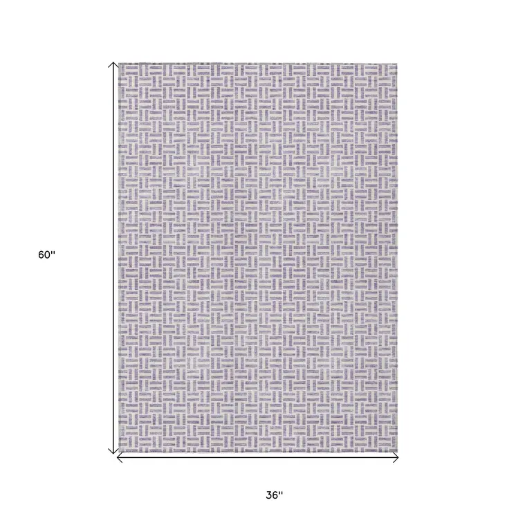 3' X 5' Lavender And Silver Geometric Washable Indoor Outdoor Area Rug