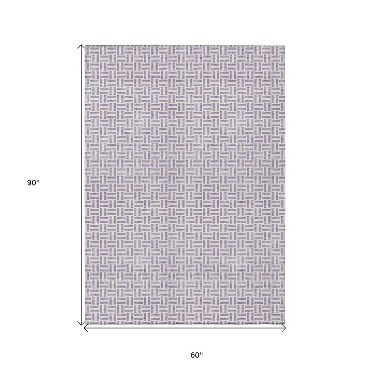 5' X 8' Lavender And Silver Geometric Washable Indoor Outdoor Area Rug