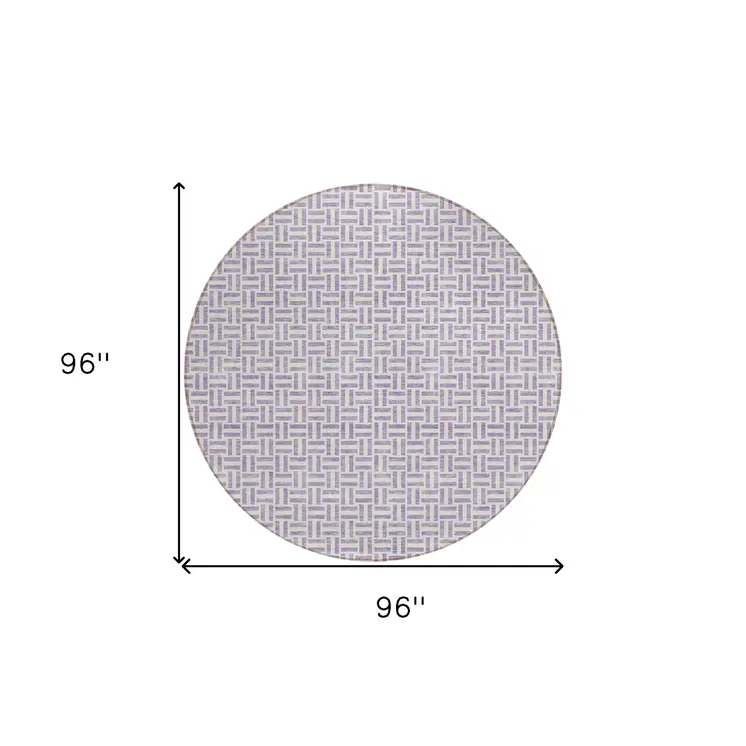 8' Lavender And Silver Round Geometric Washable Indoor Outdoor Area Rug