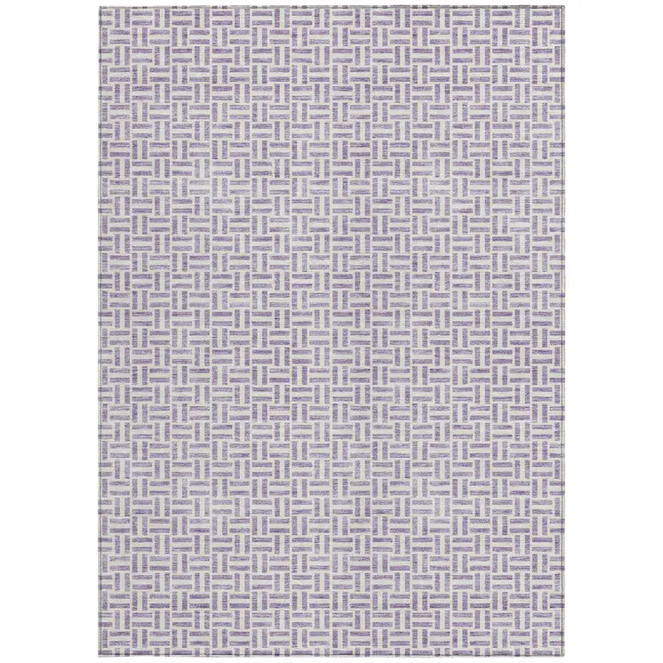 8' X 10' Lavender And Silver Geometric Washable Indoor Outdoor Area Rug