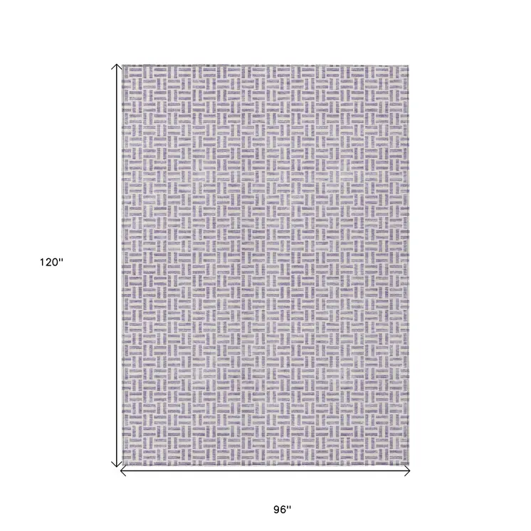 8' X 10' Lavender And Silver Geometric Washable Indoor Outdoor Area Rug