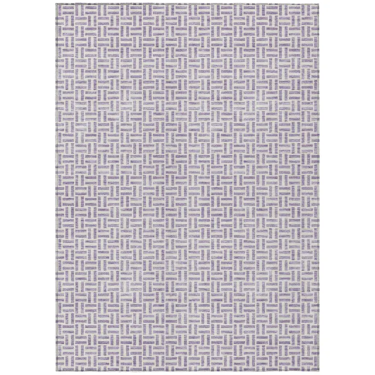8' X 10' Lavender And Silver Geometric Washable Indoor Outdoor Area Rug