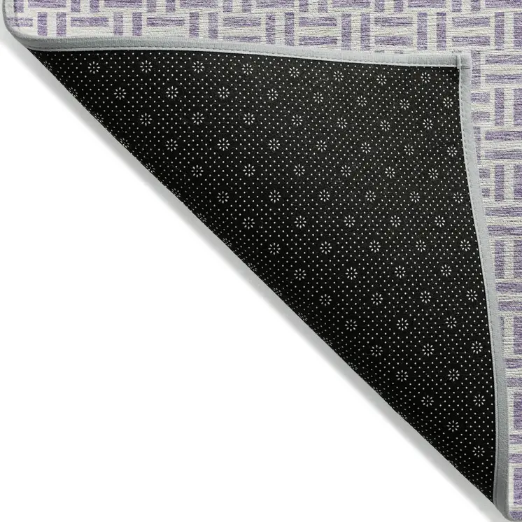 8' X 10' Lavender And Silver Geometric Washable Indoor Outdoor Area Rug
