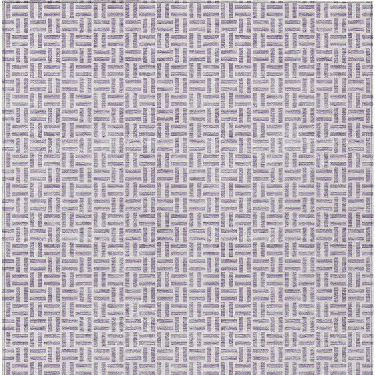 10' X 14' Lavender And Silver Geometric Washable Indoor Outdoor Area Rug