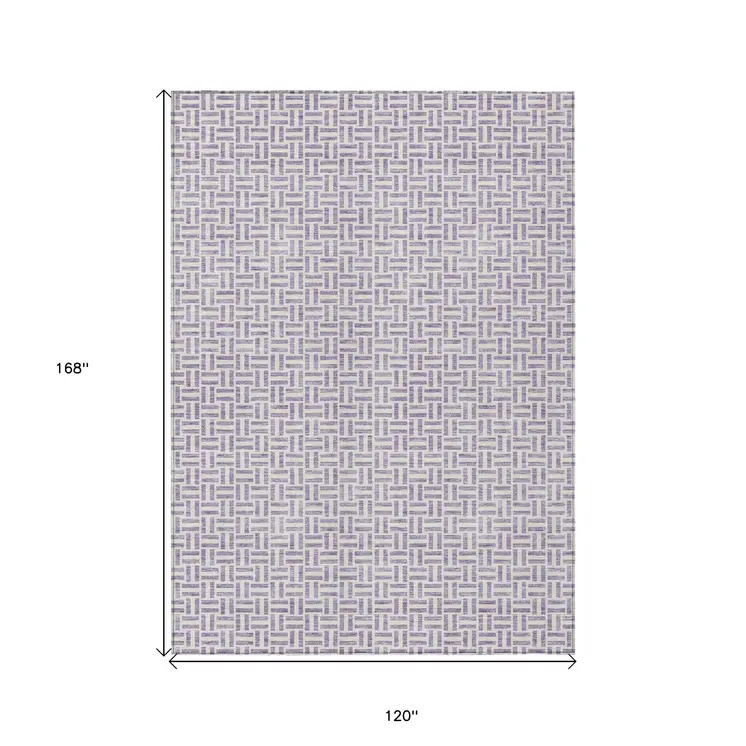 10' X 14' Lavender And Silver Geometric Washable Indoor Outdoor Area Rug