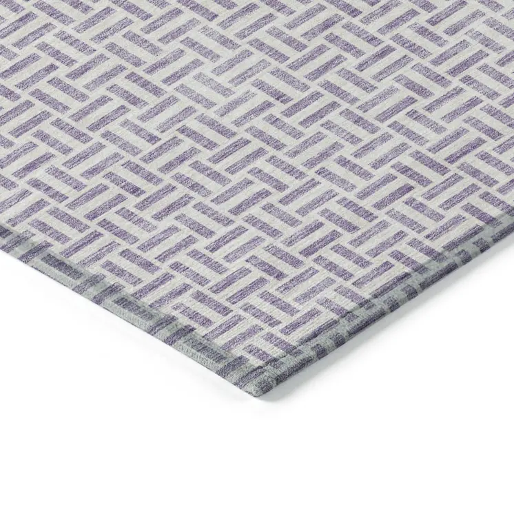 10' X 14' Lavender And Silver Geometric Washable Indoor Outdoor Area Rug