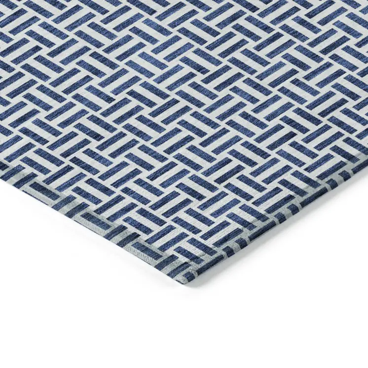 5' X 8' Navy Blue And Gray Geometric Washable Indoor Outdoor Area Rug