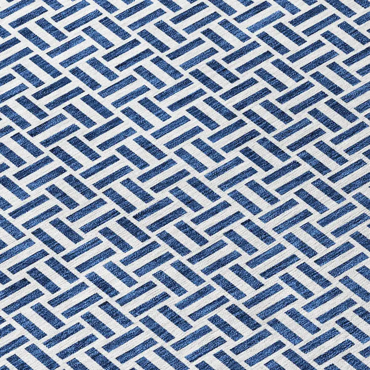 8' Navy Blue And Gray Round Geometric Washable Indoor Outdoor Area Rug