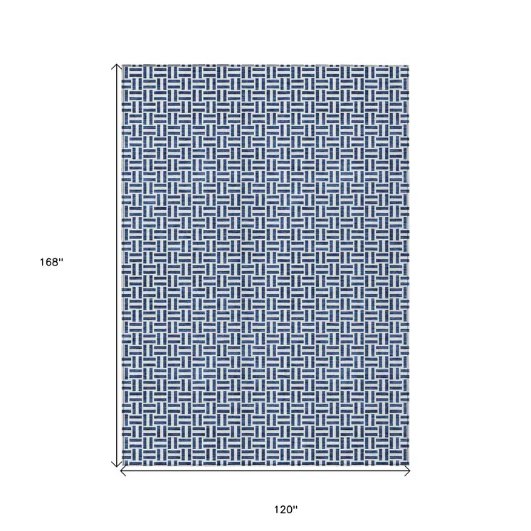 10' X 14' Navy Blue And Gray Geometric Washable Indoor Outdoor Area Rug