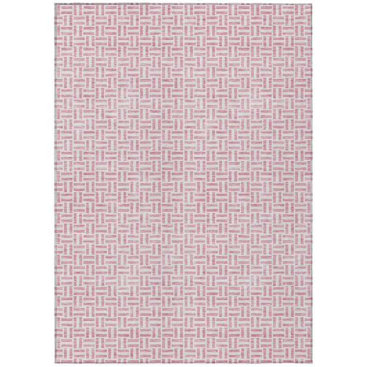 3' X 5' Pink And Silver Geometric Washable Indoor Outdoor Area Rug