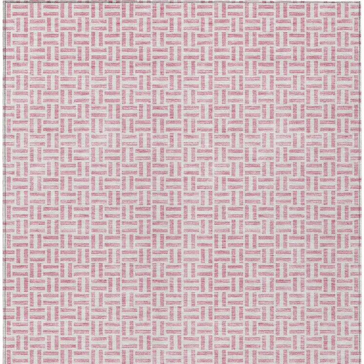 9' X 12' Pink And Silver Geometric Washable Indoor Outdoor Area Rug