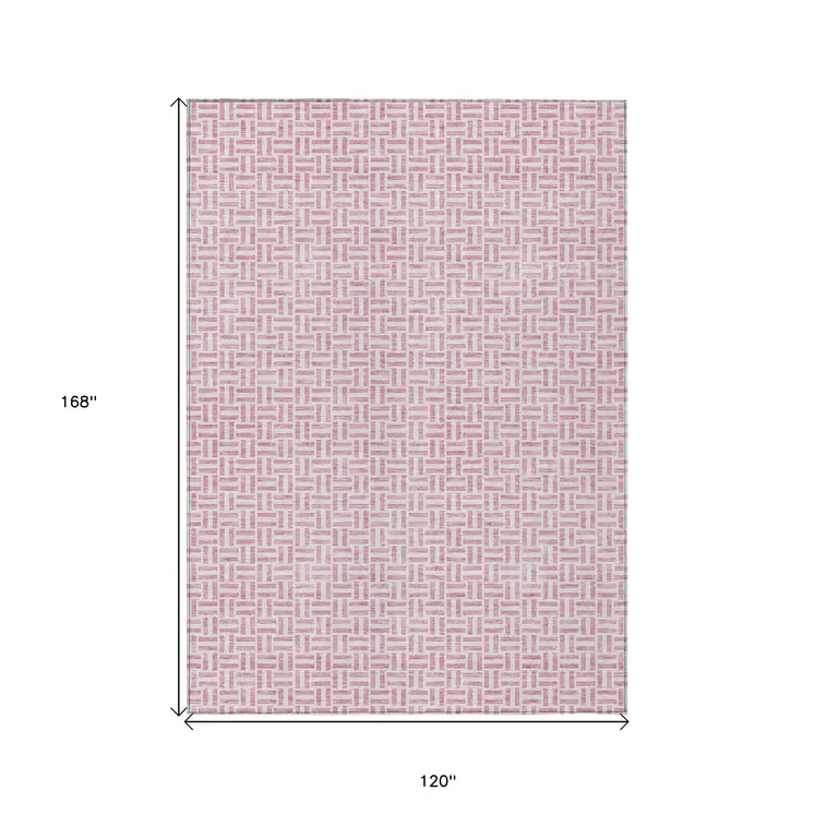 10' X 14' Pink And Silver Geometric Washable Indoor Outdoor Area Rug