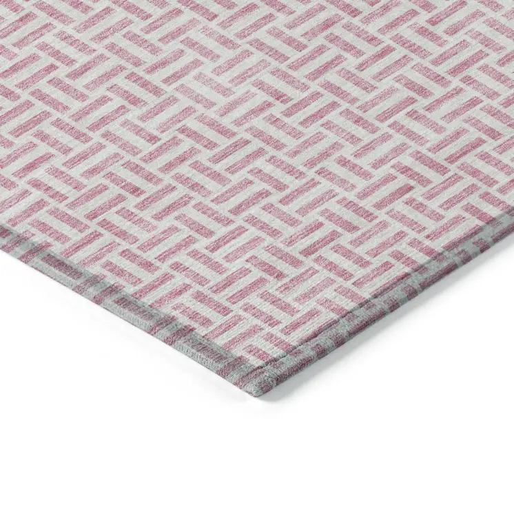 10' X 14' Pink And Silver Geometric Washable Indoor Outdoor Area Rug