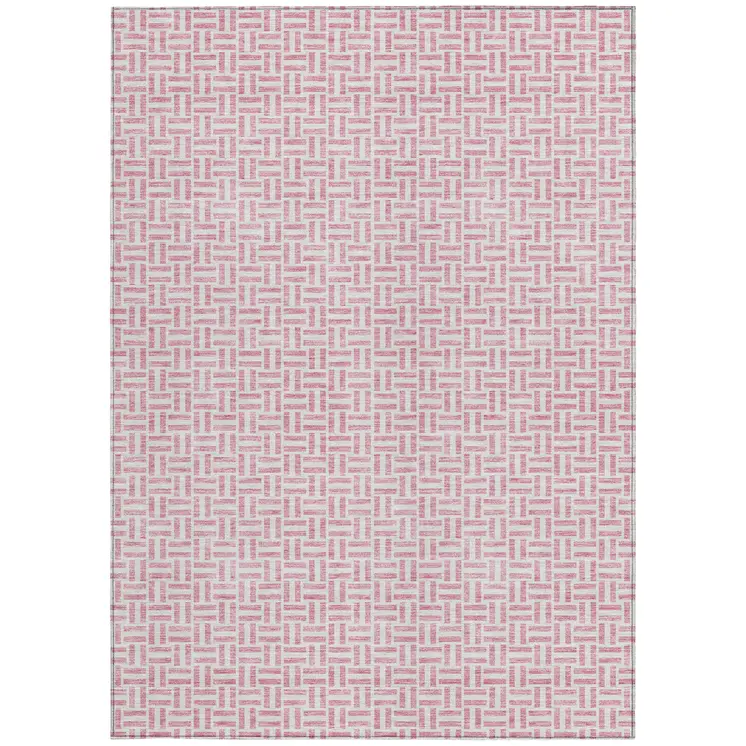 10' X 14' Pink And Silver Geometric Washable Indoor Outdoor Area Rug