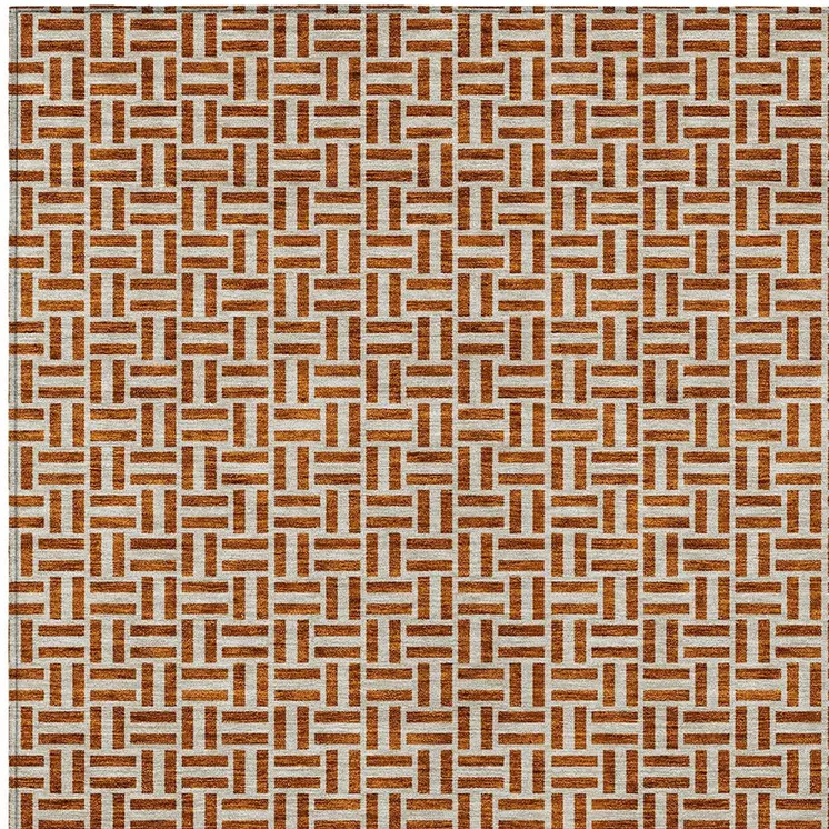 3' X 5' Copper And Beige Geometric Washable Indoor Outdoor Area Rug