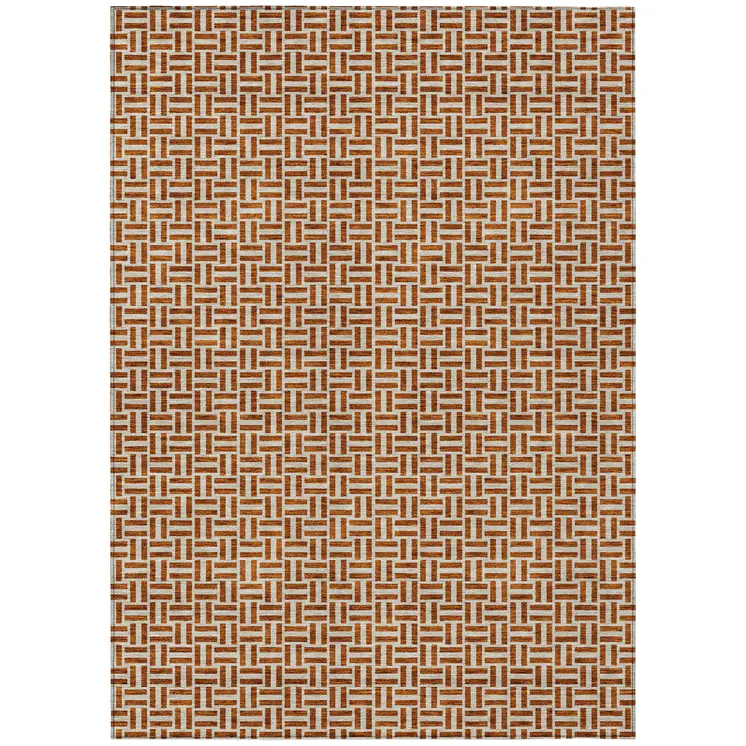 5' X 8' Copper And Beige Geometric Washable Indoor Outdoor Area Rug