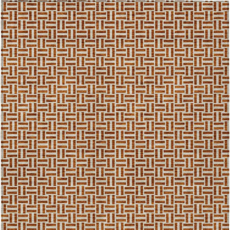 10' X 14' Copper And Beige Geometric Washable Indoor Outdoor Area Rug