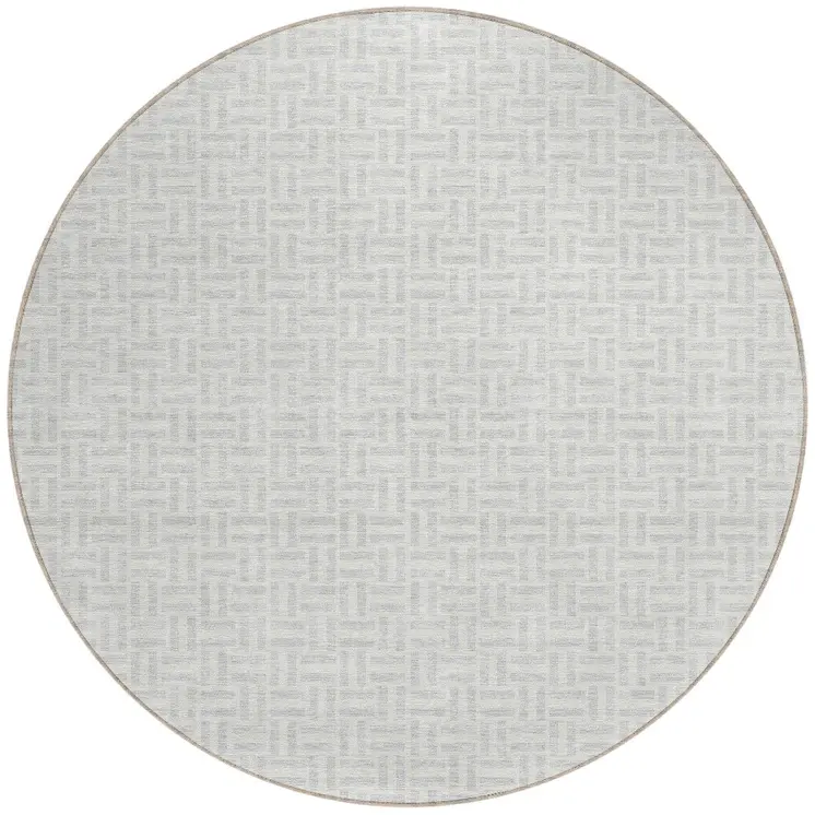 8' Silver And Gray Round Geometric Washable Indoor Outdoor Area Rug