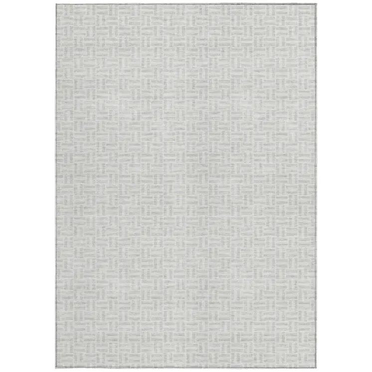 8' X 10' Silver And Gray Geometric Washable Indoor Outdoor Area Rug