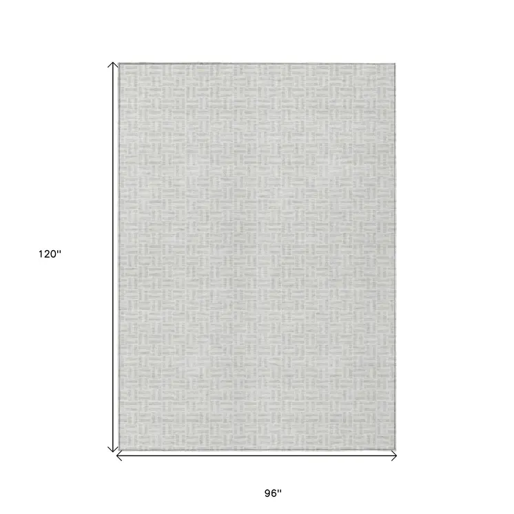 8' X 10' Silver And Gray Geometric Washable Indoor Outdoor Area Rug