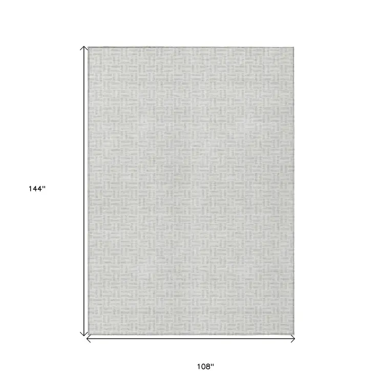 9' X 12' Silver And Gray Geometric Washable Indoor Outdoor Area Rug