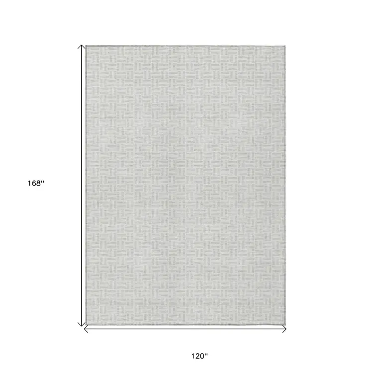 10' X 14' Silver And Gray Geometric Washable Indoor Outdoor Area Rug