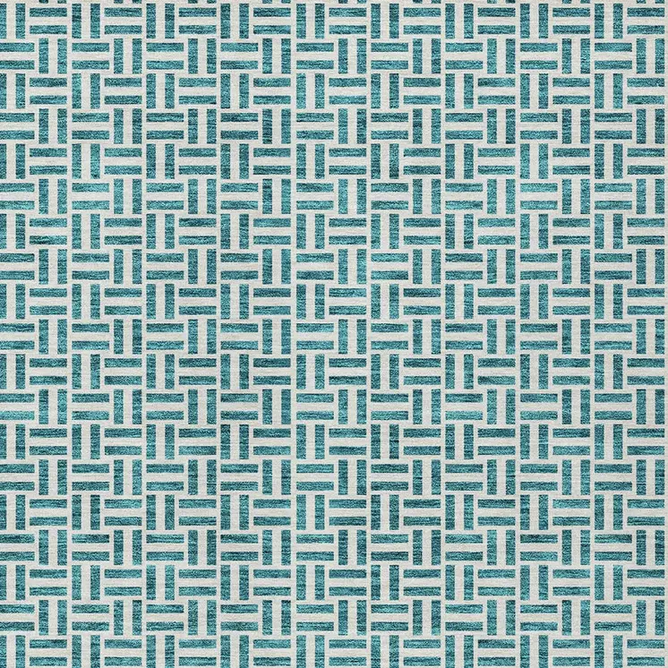 3' X 5' Teal Blue And Silver Geometric Washable Indoor Outdoor Area Rug