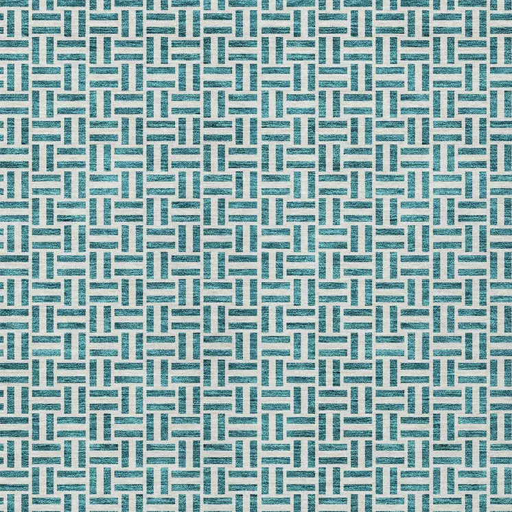 5' X 8' Teal Blue And Silver Geometric Washable Indoor Outdoor Area Rug