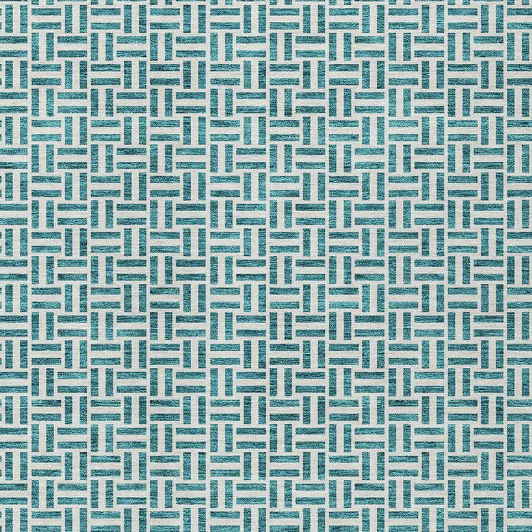 8' X 10' Teal Blue And Silver Geometric Washable Indoor Outdoor Area Rug