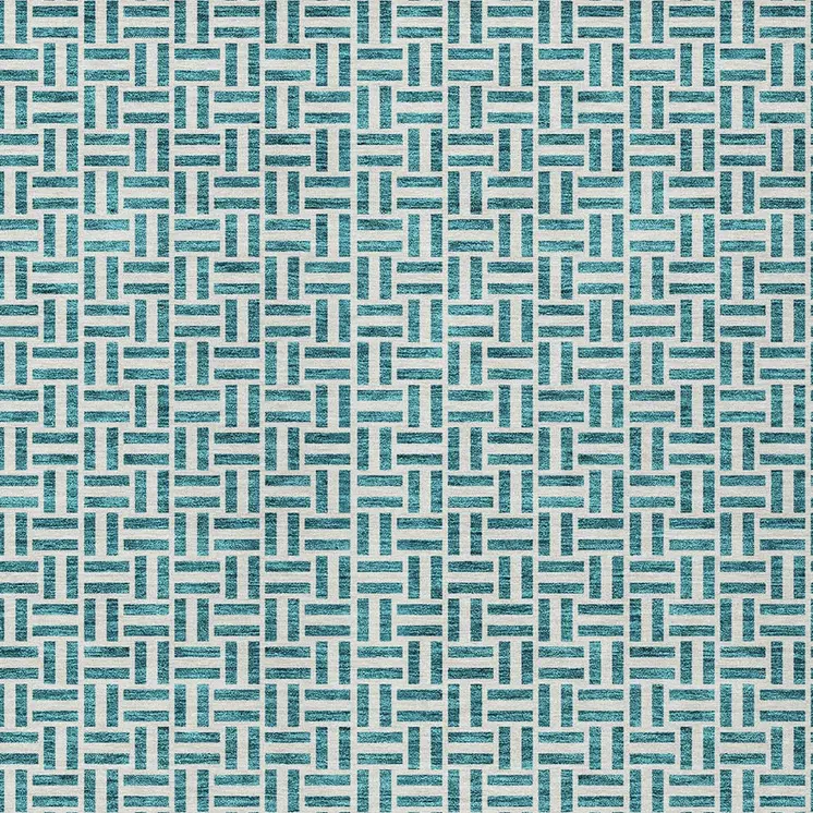 10' X 14' Teal Blue And Silver Geometric Washable Indoor Outdoor Area Rug