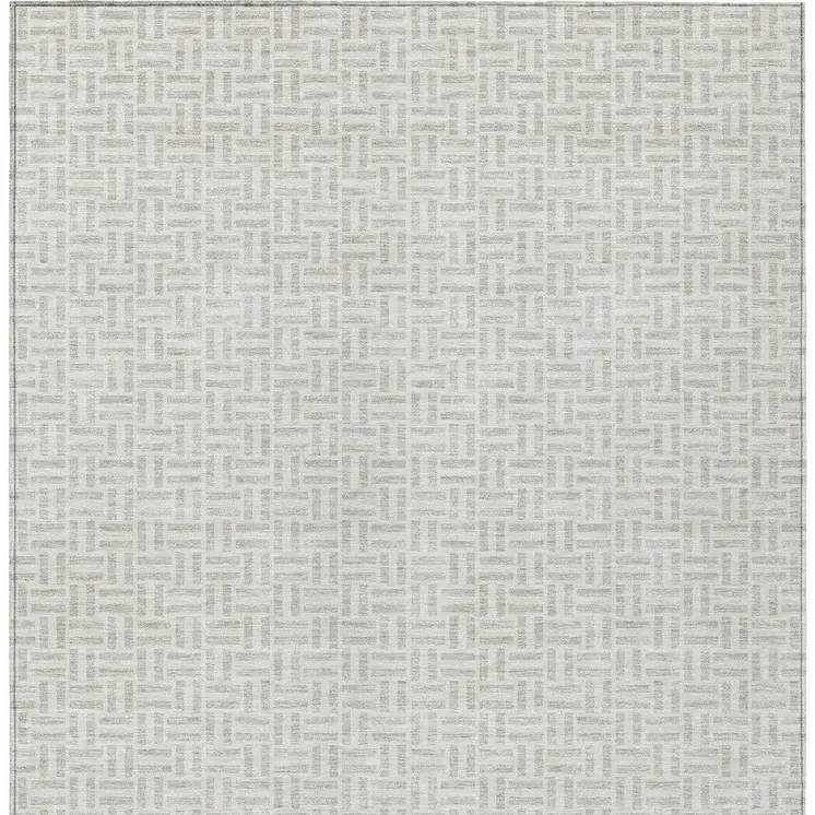 3' X 5' Taupe And Silver Geometric Washable Indoor Outdoor Area Rug
