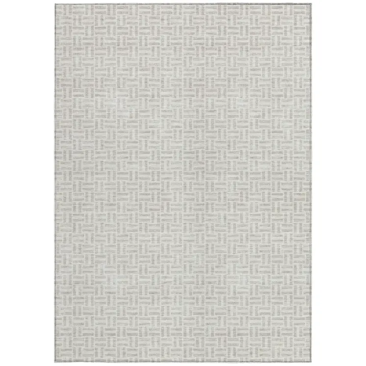 5' X 8' Taupe And Silver Geometric Washable Indoor Outdoor Area Rug