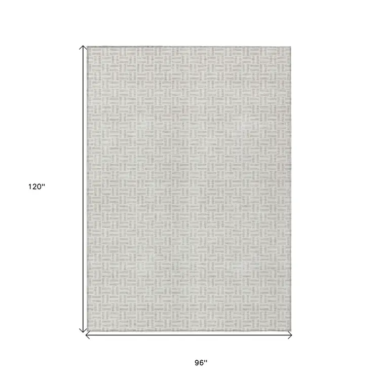 8' X 10' Taupe And Silver Geometric Washable Indoor Outdoor Area Rug