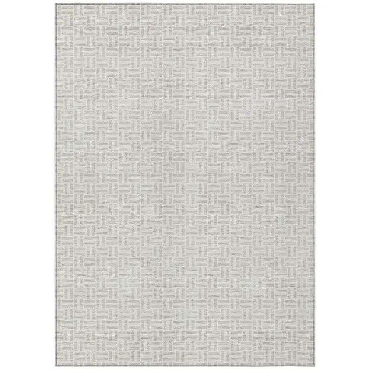 8' X 10' Taupe And Silver Geometric Washable Indoor Outdoor Area Rug