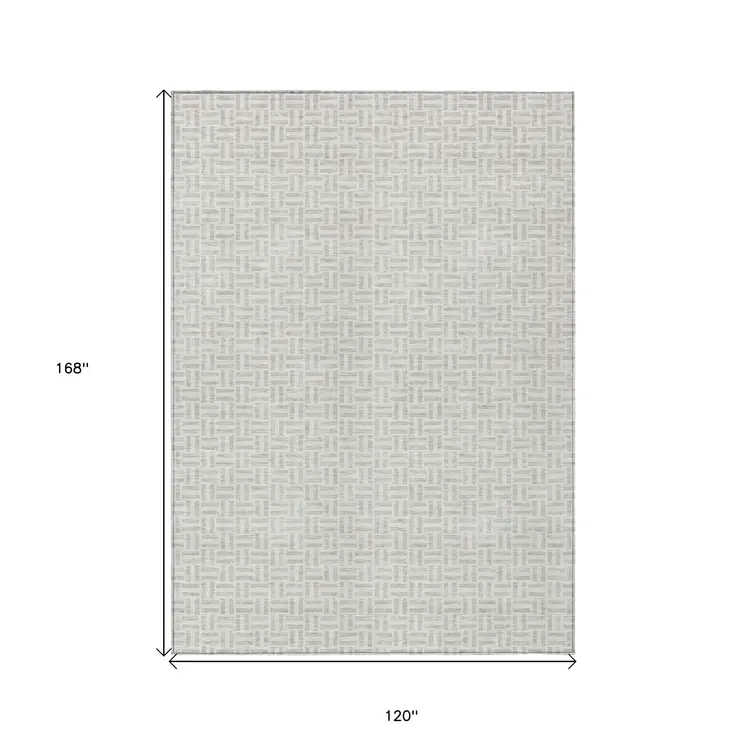 10' X 14' Taupe And Silver Geometric Washable Indoor Outdoor Area Rug
