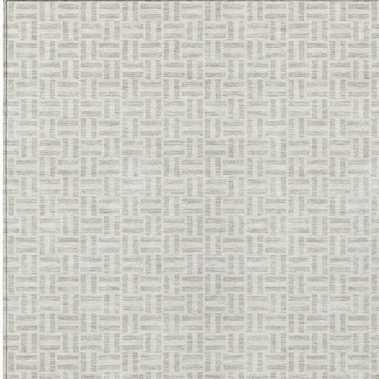10' X 14' Taupe And Silver Geometric Washable Indoor Outdoor Area Rug
