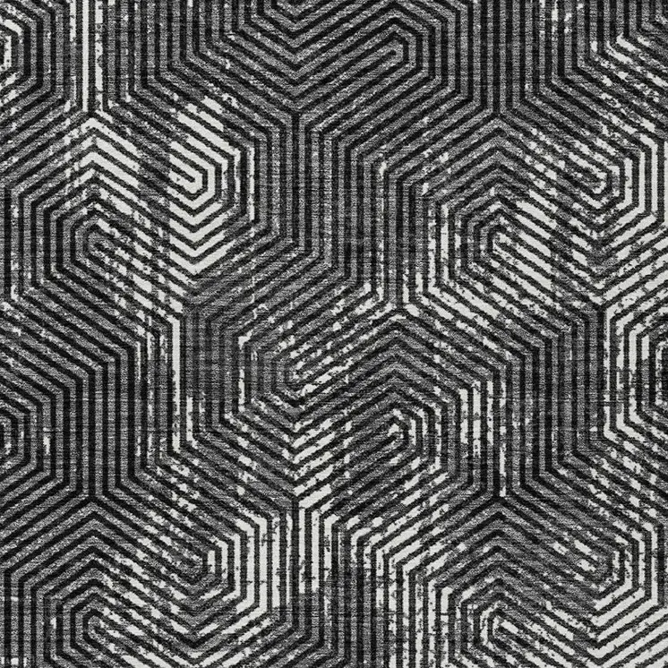 3' X 5' Black And Ivory Geometric Washable Indoor Outdoor Area Rug